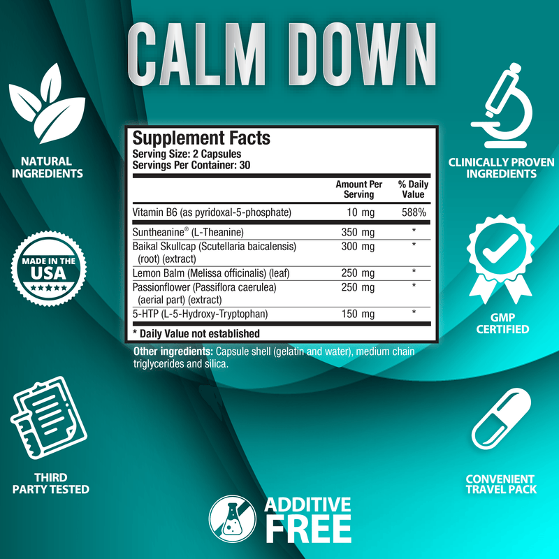 Calm Down supplement is ideal for relieving daily tensions or relaxing after a demanding day at work or school.